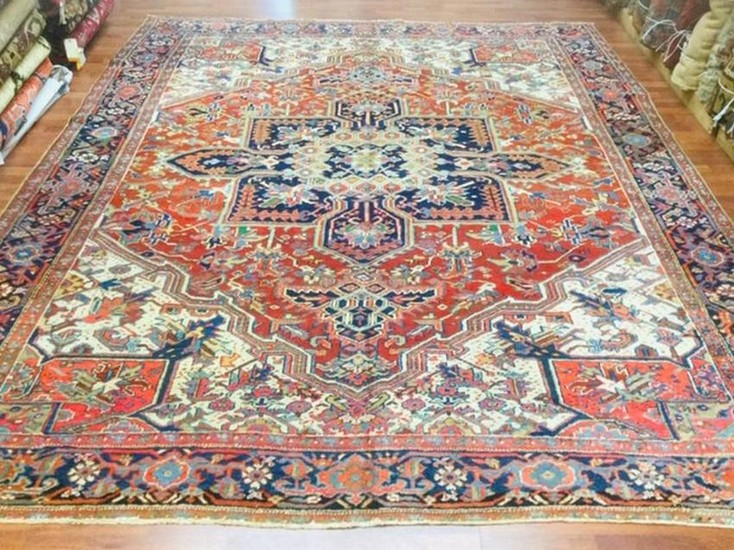 Antique Persian Room Size Heriz Rug-3521