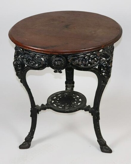 Antique Tavern Table with Cast Iron Base
