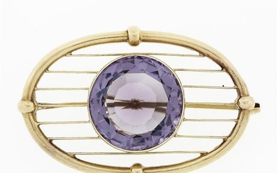 Antique Victorian 18k Yellow Gold Music Strings Brooch Lavender Purple Amethyst
