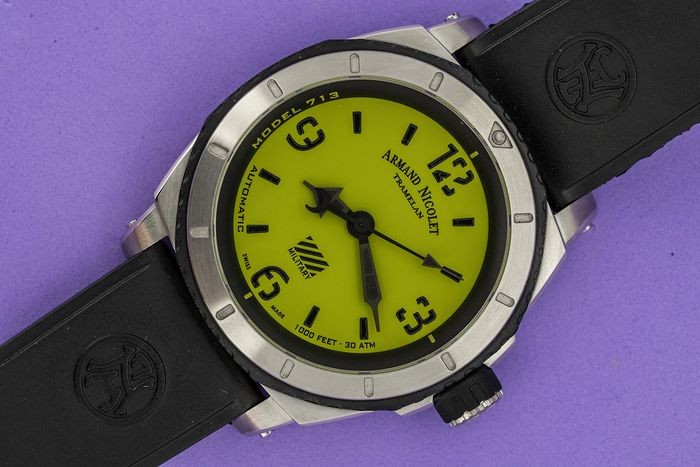 Armand Nicolet - Automatic S05-3 Diver Military Yellow Dial with Rubber Strap - A713PGN-VN-G9610 - Men - Brand New