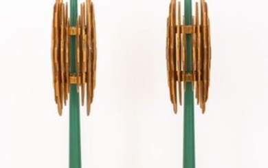 Art Deco Polychromed Brass Torcheres, Pair