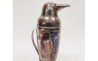 Art Deco silver-plated penguin-shaped cocktail shaker design...