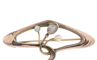 Art Nouveau seed & split pearl brooch