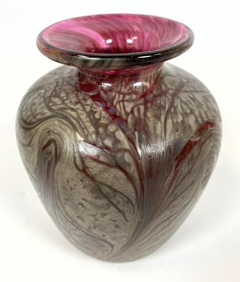 Artist Signed Art Glass 2009 Vase. Swirl design.