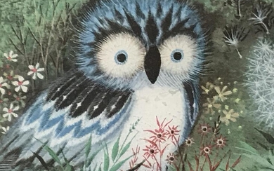 Artwork Print of a Blue Bird and Flowers