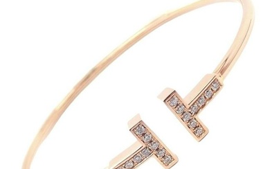 Authentic! Tiffany & Co 18k Rose Gold Diamond T Wire Flex Bracelet