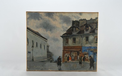 BILS, Claude (1884 - 1968). Vue d'une rue à Montmartre. Huile sur toile signée en bas à gauche "Montmartre Bils". 46 x 55 cm.