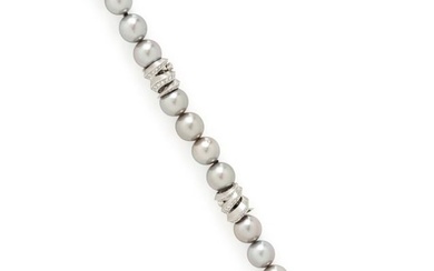 BOODLES, GREY CULTURED PEARL AND DIAMOND BRACELET