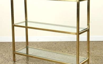 BRASS GLASS 3-TIER SOFA OR CONSOLE TABLE C.1970