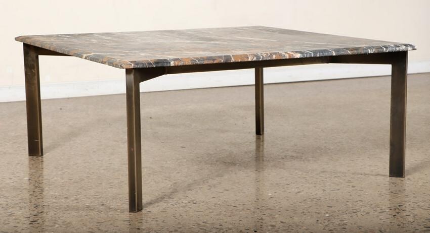 BRASS MARBLE TOP COFFEE TABLE IN MODERNIST STYLE