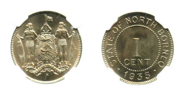 BRITISH NORTH BORNEO Cu Ni 1 cent 1935H (KM 3) NGC MS