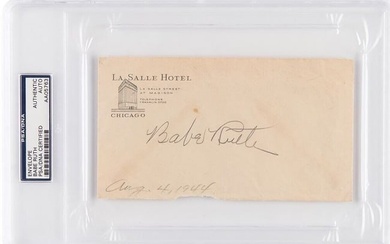 Babe Ruth HOF Autographed 6.5 x 3.5 Hotel Envelope Yankees PSA/DNA 177401
