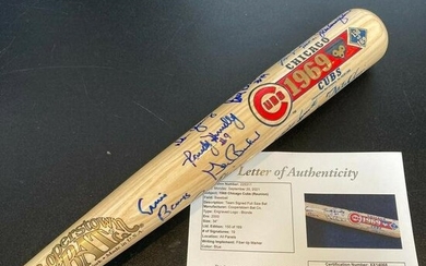 Beautiful 1969 Chicago Cubs Team Signed Baseball Bat 19 Sigs Ernie Banks JSA COA