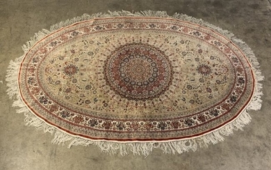 Beautiful Handmade Large Oval Silk Persian Rug - 103" by 63"