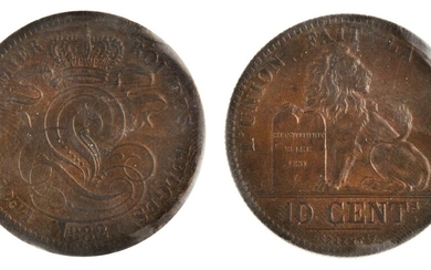 Belgium. Leopold I (1831-1865). 10 Centimes, 1832. Crowned monogram, rev. Lion seated left, hea...