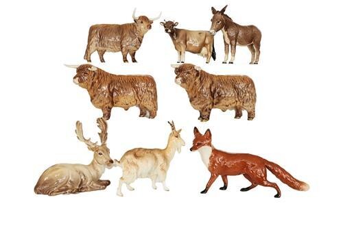 Beswick Animals Comprising: Goat, Donkey, Stag (lying), and Fox; together...