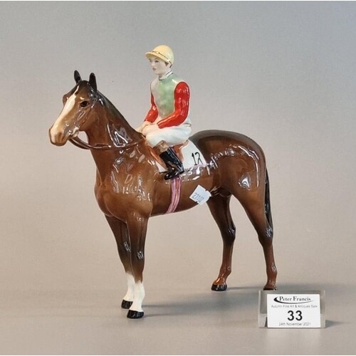 Beswick racehorse and jockey no. 12 with yellow cap and gree...