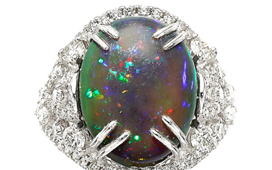 Black Opal, Diamond, White Gold Ring Stones: Black opal...