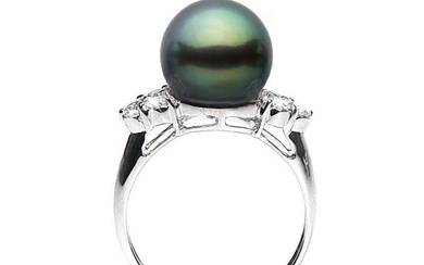 Black Tahitian Pearl and Diamond Anniversary Ring