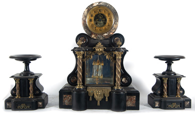 Black marble, gilt bronze and mercury pendulum garniture, 19th -...