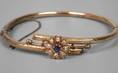 Bracelet avec saphir et diamants Fin 19e siècle, or jaune testé 585/1000, serti sur le...