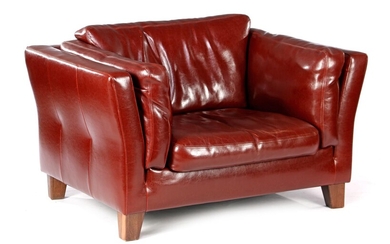 (-), Brown leather love seat 81 cm high,...