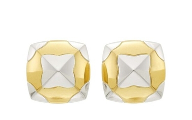 Bulgari Pair of Two-Color Gold 'Pyramid' Earclips