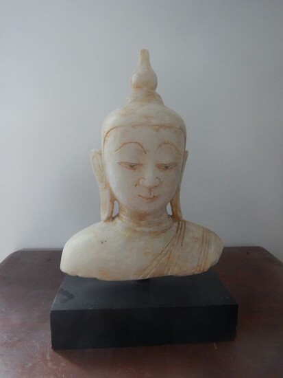 Bust - Alabaster - Buddha - Burma - 19th century