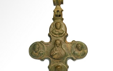 Byzantine Reliquary Cross Pendant with Saints, c. 10th