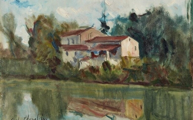 CARLO CHERUBINI River landscape with house.