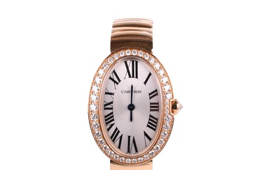 CARTIER BAIGNOIRE 18K ROSE GOLD AND DIAMOND WRISTWATCH Will fit wrist, approximately: 5 3/4 in. (14.6 cm.)