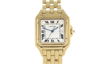CARTIER - an 18ct yellow gold Pathere bracelet watch, 27x27mm.