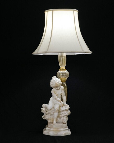 CARVED ALABASTER AND MURANO GLASS LAMP