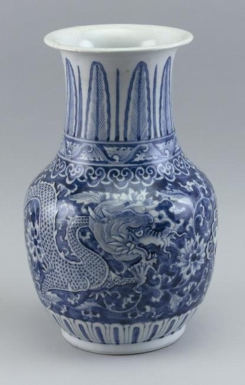 CHINESE BLUE AND WHITE PORCELAIN BALUSTER VASE Late 19th/Early 20th Century Height 12".