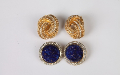 CHRISTIAN DIOR GOLD-TONE AND RHINESTONE CLIP EARRINGS WITH PAIR OF...