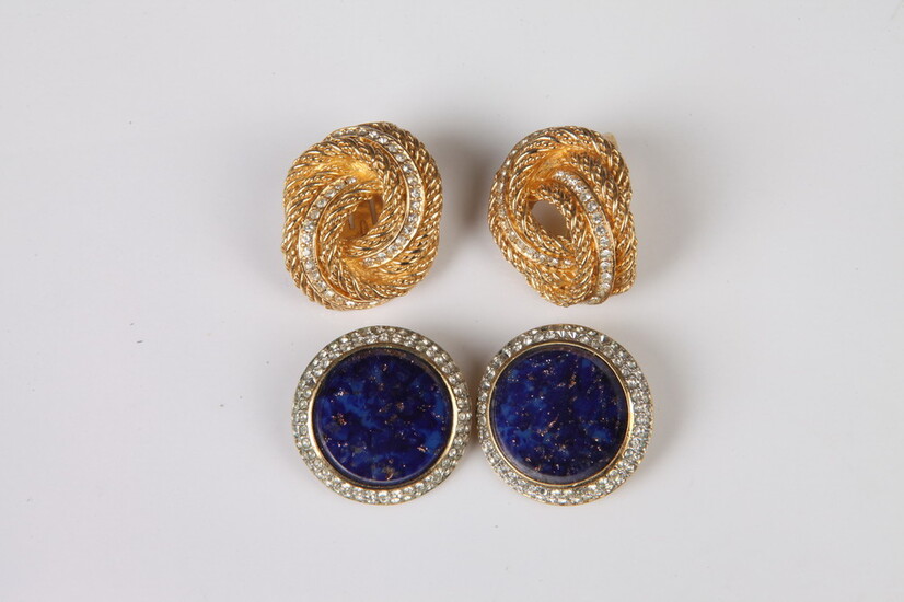 CHRISTIAN DIOR GOLD-TONE AND RHINESTONE CLIP EARRINGS WITH PAIR OF...