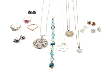 COLLECTION OF SILVER & GEM SET JEWELLERY