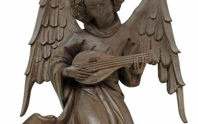 CONTINENTAL CARVED WOOD ANGEL PLAYING LUTE
