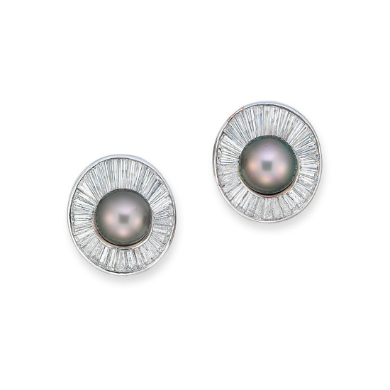 CULTURED PEARL AND DIAMOND EARRINGS, HARRY WINSTON