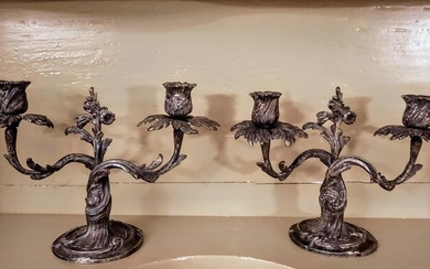 Candelabra, pair of candelabra (2) - Patinated bronze - 1890
