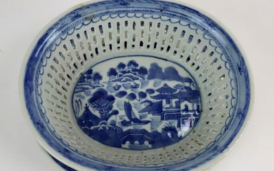 Canton Blue and White Porcelain Basket