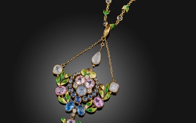 Carlo & Arthur Giuliano, un rare collier de saphirs, diamants et émail, vers 1895-1912, conçu...