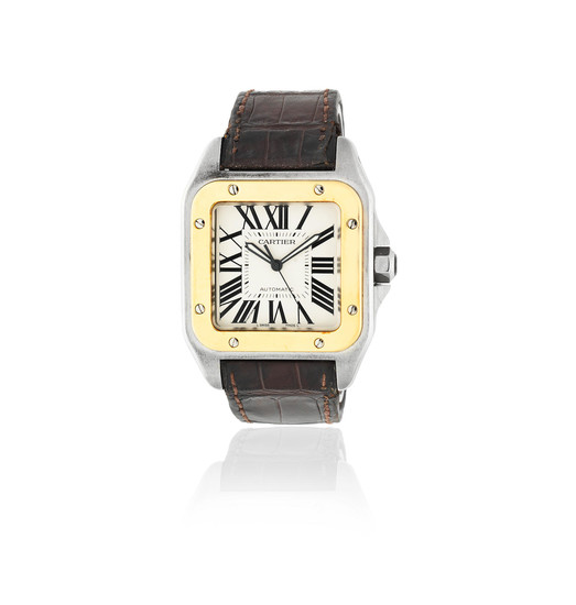 Cartier. A stainless steel and gold automatic wristwatch
