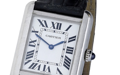 Cartier. A stainless steel rectangular wristwatch, Tank Solo, circa 2015 Movement: quartz,...