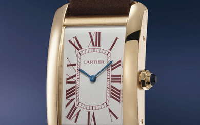Cartier, Ref. 1735B A highly rare and attractive yellow gold limited edition wristwatch with burgundy numerals, made for the Italian market and numbered 102 of a 170 pieces limited edition
