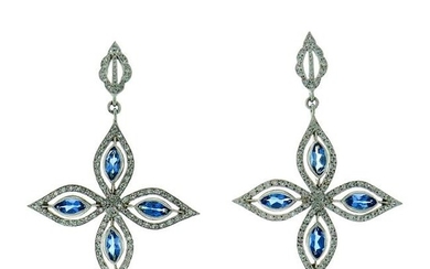 Cathy Waterman Platinum Earrings with Blue Topaz and