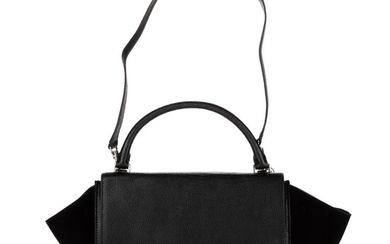 Celine A “Trapeze” bag of black leather and suede with silver tone...