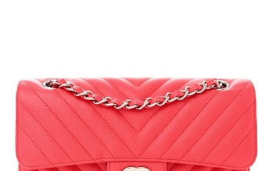 Chanel Caviar Chevron Quilted Small Double Flap Red
