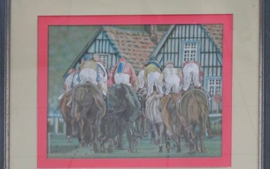 Chantal de CRISSEY "Horse Racing" Pastel. SBG. 36 x 45 cm Framed under glass. 63 x 71 cm
