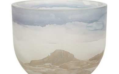 Charles Bray, 1922-2012, a glass bowl, with sand-blasted exterior, 10.5cm high, 13.5cm diameter ARR Provenance: a gift from Faith Raven for Sir Nicholas Goodison's 50th birthday, May 1984.